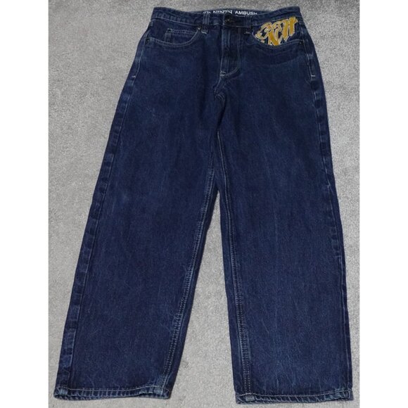 Ninth Hall Ambush Denim Jeans Men's 28 Blue Baggy Wide Leg Embroidered Casual - Picture 1 of 14